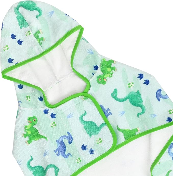 HDE Dog Bathrobe Super Absorbent Quick Drying Towel with Hood for All Dog Breeds Sizes S-XXL - Cute Dinosaurs - S