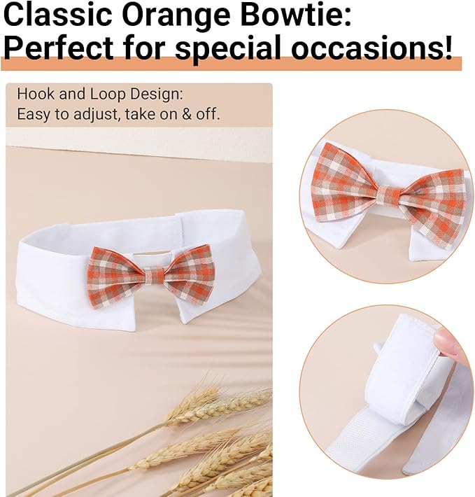 Segarty Dog Bow Tie, Adjustable Orange Plaid Bowtie Collar for Extra Large Dogs, Dog Neck Tie Tuxedo Comfortable Cotton Boy Pets Grooming Accessories for Formal Wedding Holiday Birthday Gift Party