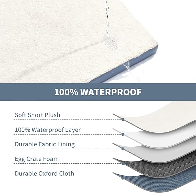 XL Dog Bed for Large Dogs, Egg Crate Foam with Removable Washable Oxford Cooling Cover, Blue White