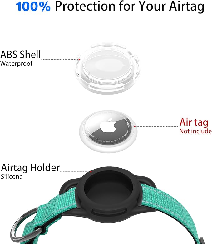 Dog Collar with QR Code, Reflective Dog Collar, Soft Neoprene Padded & Safety Locking Buckle Adjustable Pet Collar (Teal, XS-with Airtag Holder)