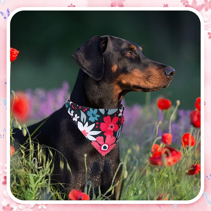 Sweetude 100 Pcs Floral Dog Bandanas Summer Flower Triangle Scarf Adjustable Costume Washable Outfit for Small to Large Pet