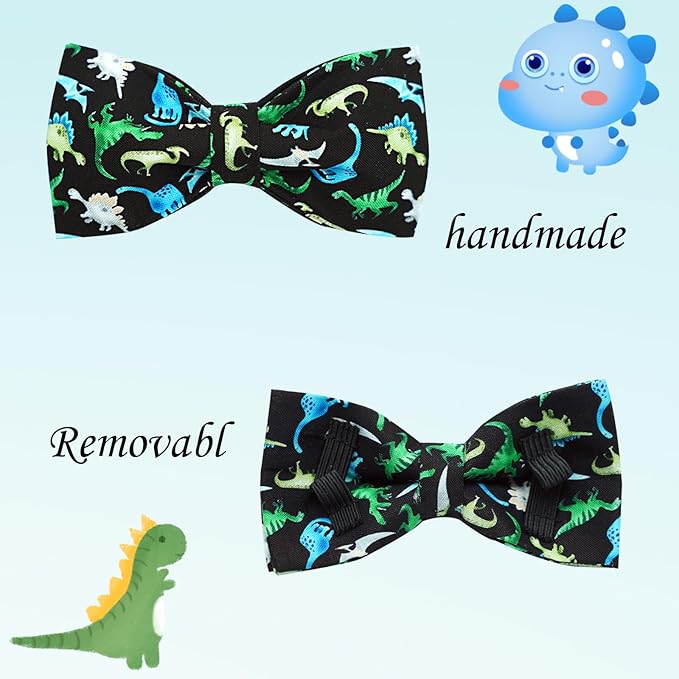 Dog Collar Dinosaur Print Pet Collar Soft Cute Dog Collar with Bow Tie Adjustable Metal Buckle Collar Gift Collar for Small Dogs