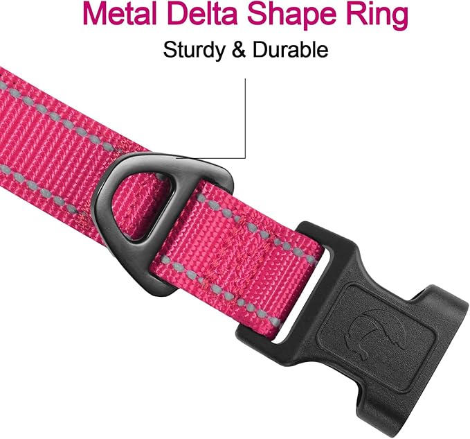 Joytale Reflective Dog Collar,Soft Neoprene Padded Breathable Nylon Pet Collar Adjustable for Extra Large Dogs,Hotpink,XL