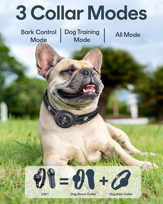 2-in-1 Shock Collar for Dogs, Dog Training Collar - 3300FT Anti Barking Dog Bark Collar with Remote Control IP67 Waterproof, 5 Adjustable Sensitivity for Dogs 10-150lbs, E-Collar Security Lock