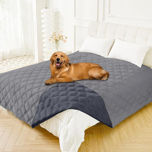 Smiry Waterproof Dog Bed Cover Blanket 82x82, Soft Reversible Pet Blanket, Washable Leakproof Cats Dogs Couch Cover for Sofa, Couch, Furniture, Grey/Dark Grey