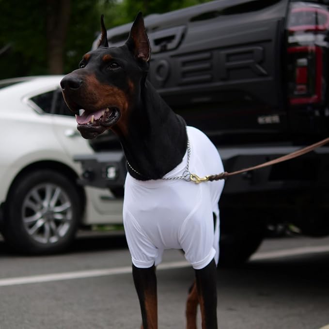 LoveLongLong Dog Jumpsuit with UV Protection and Quick-Dry Fabric for Spring Summer Pet Pajamas White 2XL