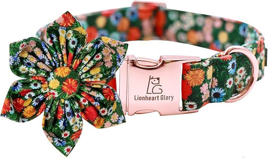 Lionheart Glory Dog Collar, Dog Collar with Flower, Cute Floral Pattern Pet Collar Adjustable Dog Collar for Large Dogs