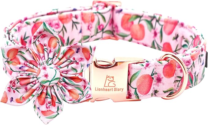 Lionheart glory Dog Collar with Flower Pink Peach Dog Collar Girl Soft Durable Adjustable Collar Bows Spring Collar Dog Flower for Large Dogs