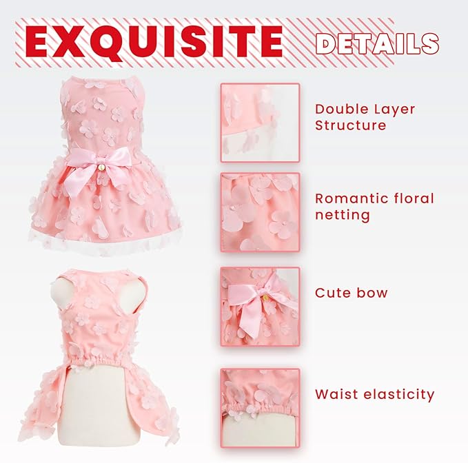 Laifug Dog Dress Puppy Print Princess Dog Dress Cute Party Wear (Pink, S)