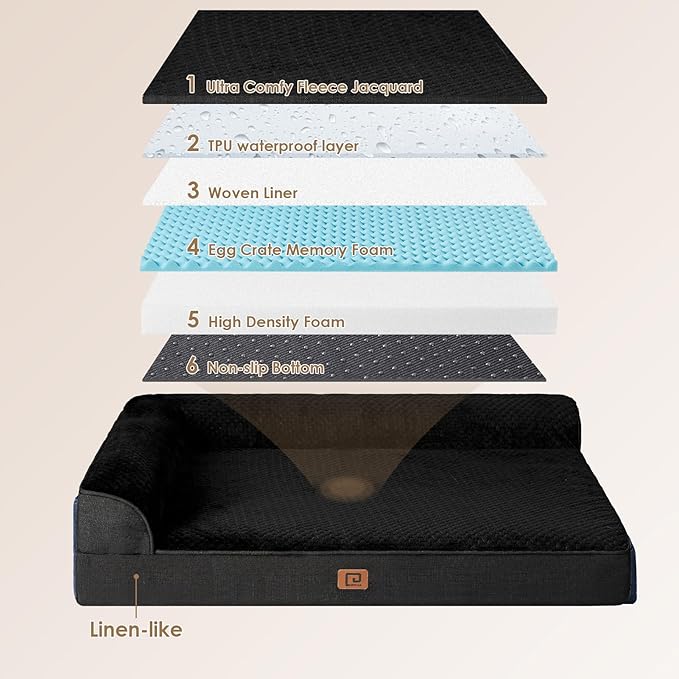 EHEYCIGA Memory Foam Dog Bed XLarge Sized Dogs, Extra Large Dog Bed Orthopedic with Washable Removable Cover, Waterproof XL Pet Bed Couch for Crate, 41x27x6 Inches, Black