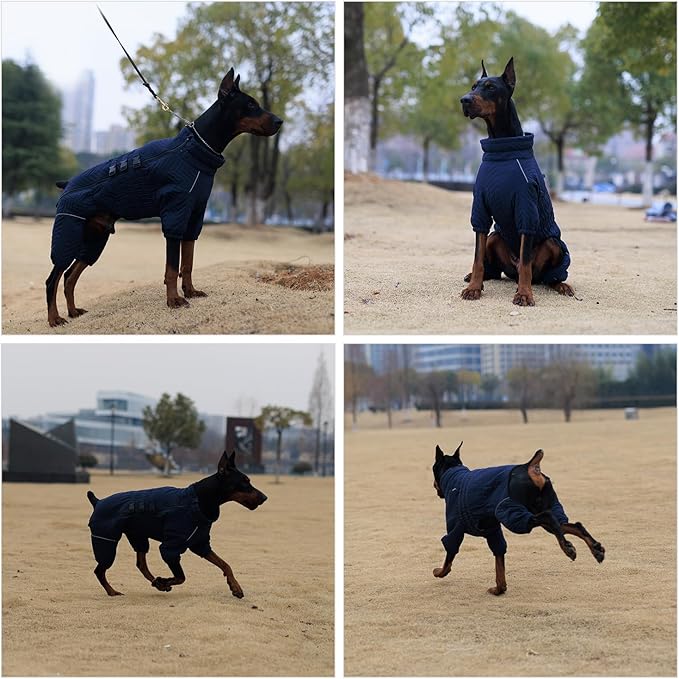 Warm Dog Coat Double Layers Dog Vest, 4 Legs Covered Windproof Waterproof Reflective Warm Dog Vest Outdoor Skating Dog Costume for Small Medium Large Dogs Navyblue 5XL
