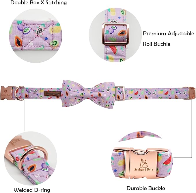 Lionheart glory Dog Collar, Fruit Dog Collar with Bow, Summer Dog Bowtie Collar Gift Bows Cute Pet Collar for Large Dogs