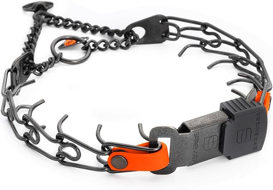 Herm Sprenger Black Stainless Steel Dog Collar with Quick Release ClicLock Buckle and Biothane Insert Training Collar Made in Germany (Hunter Orange, 16in x 2.25mm(Neck Size up to 13-14in))