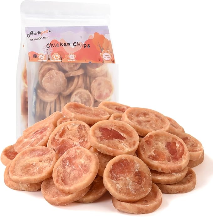 ASMPET Chicken Jerky Chicken Chips Dog Treats, Flavorable Dog Snack Rich in Protein All Natural Ingredients Free Grain Chewy Treat, Lovely Round Chicken Piece for Large Medium Dogs