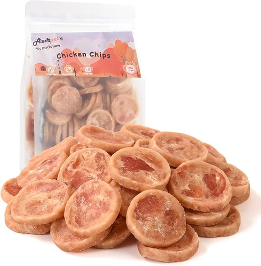 ASMPET Chicken Jerky Chicken Chips Dog Treats, Flavorable Dog Snack Rich in Protein All Natural Ingredients Free Grain Chewy Treat, Lovely Round Chicken Piece for Large Medium Dogs