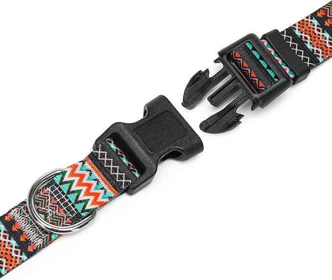 Adjustable Dog Collar with Patterns, Ultra Comfy Soft Nylon Breathable Pet Collar for Small Medium Large Dogs (M, Tribal Orange)