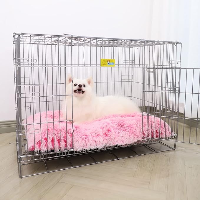 Vonabem Small Dog Crate Pad, Pink Washable Puppy Bed, Plush Soft 24 inch, Anti Slip Kennel Mat
