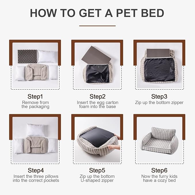 Mewoo Cat Beds for Indoor Cats, Cute Cat Couch Orthopedic Small Dog Bed with Removable Washable Cover, Dog Beds for Small Dogs Pet Couch with Non-Slip Bottom (26.0" L x 19.0" W x 11.8" Th, Brown)