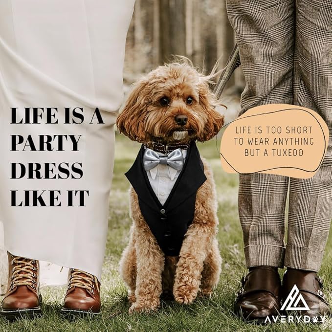 Dog Tuxedo for Wedding Outfit, Dog Suit and Tie Costumes for Birthday, Halloween, Cosplay, Christmas Party, Pet Formal Wear with Bowtie, Tux for Medium Large Dogs, Bulldog, Labrador, Husky