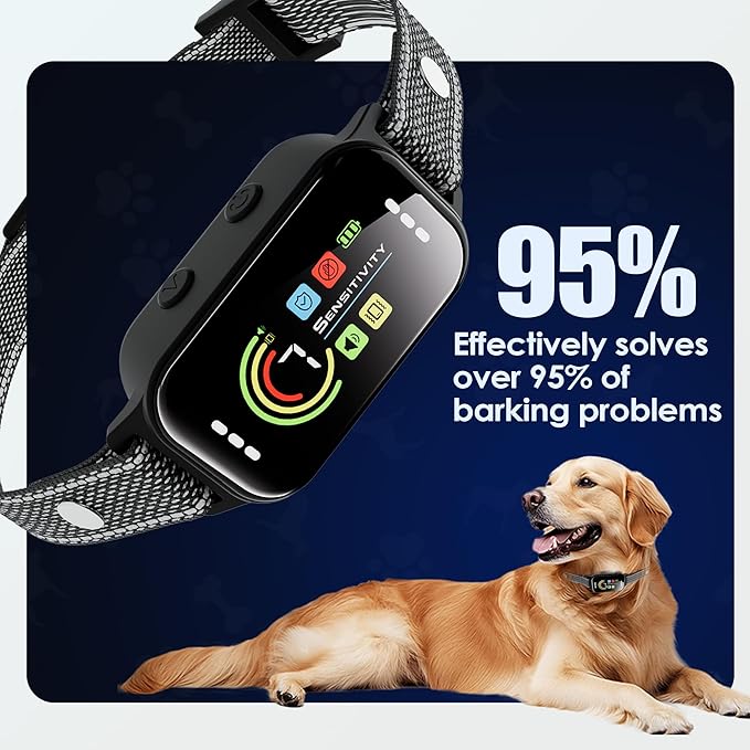 Dog Bark Collar,Bark Collar for Large Medium Small Dogs, Rechargeable Smart Bark Collar, Anti Barking Training Collar with 7-Level Sensitivity + 5 Safety Modes Humane Training System