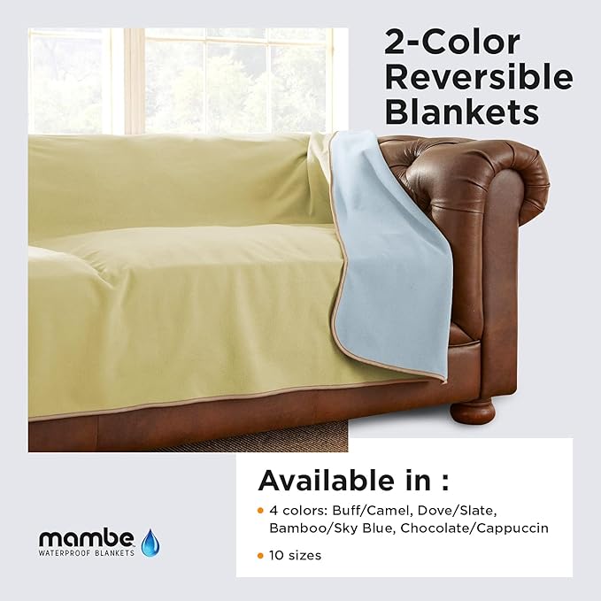 Mambe 100% Waterproof Furniture Cover Twin Loveseat, 70" x 90", Chocolate Cappuccino - Pets and People - for All Types of Furniture and Bedding from Spills, Accidents, and Normal Wear and Tear