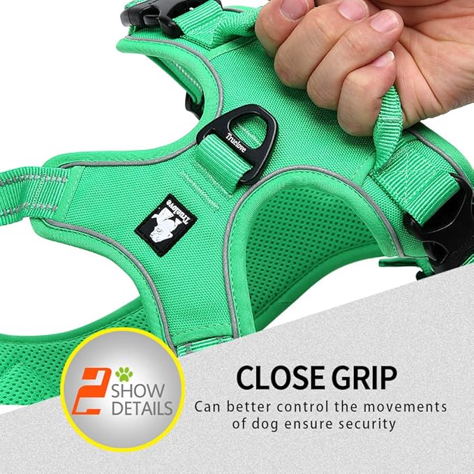 Truelove Soft Front Dog Harness .Reflective No Pull Harness with Handle and 2 Leash Attachments Grass Green
