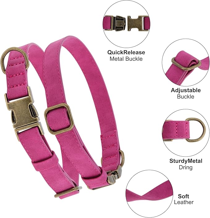 Dog Collar, Soft PU Durable Heavy Duty with Quick Release Metal Buckle, Puppy, Adjustable for Dogs Large Purple
