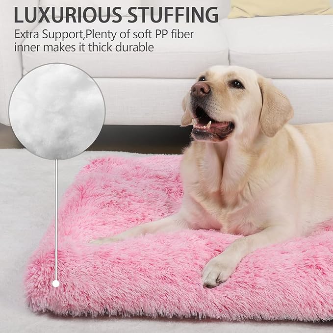 Vonabem XL Dog Bed Large Crate Pad, Washable Pink Pet Beds, Deluxe Plush Soft Crate Bed 42 inch, Dog Mats for Sleeping, Anti-Slip Kennel Pad 41 * 27 inch