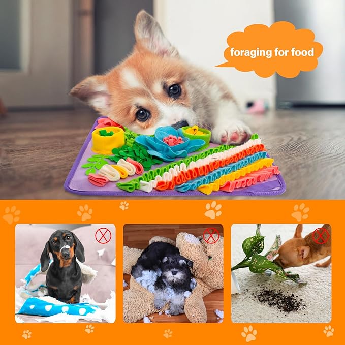 Snuffle Mat for Dogs, Sniff Mat Slow Feeding Mat for Small Pets Cats, Rabbits - Help Stress Relief and Training - Stimulate Your Pet's Foraging Skills! (Purple)