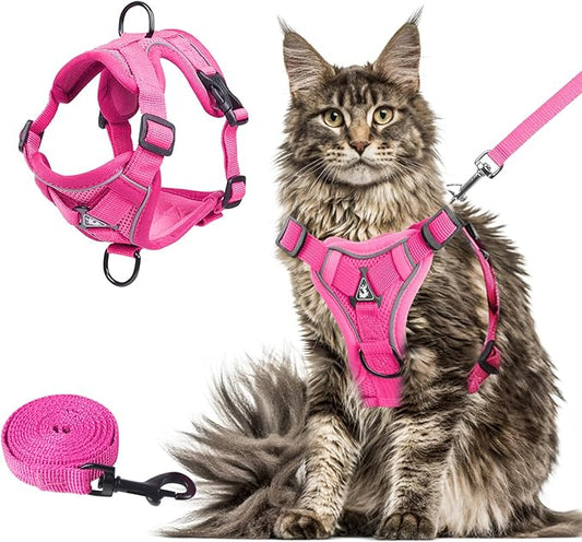 Summer cat Chest Harness and Leash, Anti-Escape Adjustable Soft mesh cat Leash and Chest Harness Set for All Types of Cats cat Vests (Rose red, XL)