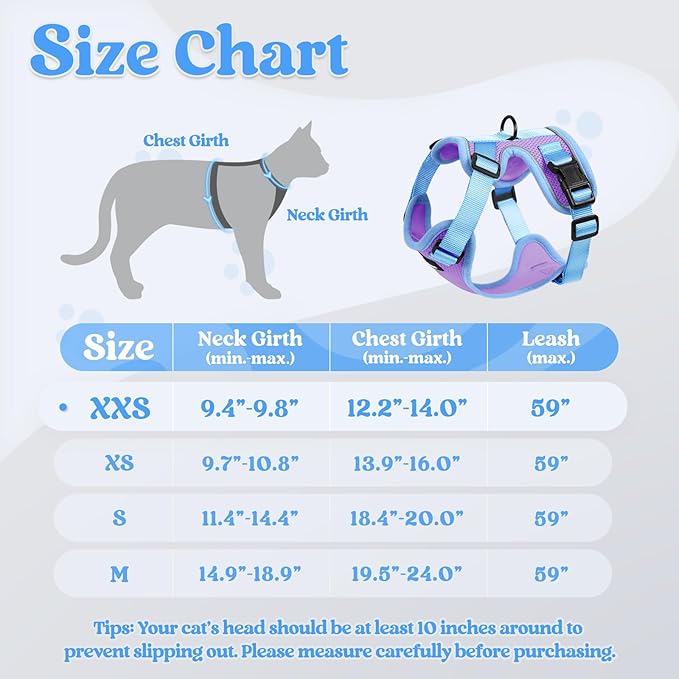 rabbitgoo Cat Harness and Leash Set, Escape Proof Soft Adjustable Vest Harnesses for Outdoor Walking, Easy Control Breathable Kitten Jacket with Reflective Strips, Purple & Blue, XXS