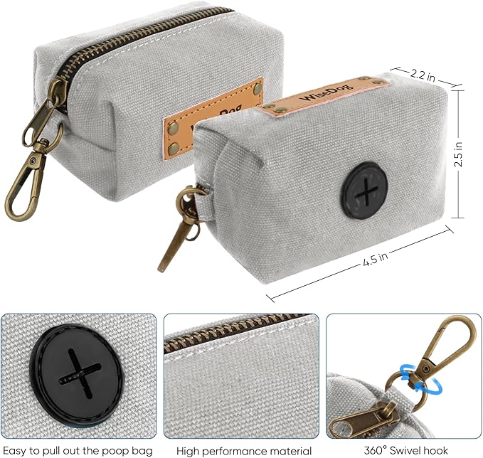 Wisedog Dog Collar and Leash Set Combo: Adjustable Pet Collars with Dog Leashes for Small Medium Large Dogs, Includes 1 Bonus of Poop Bag Holder (XS(Collar:8.5"-12";Leash:4 ft), Grey)