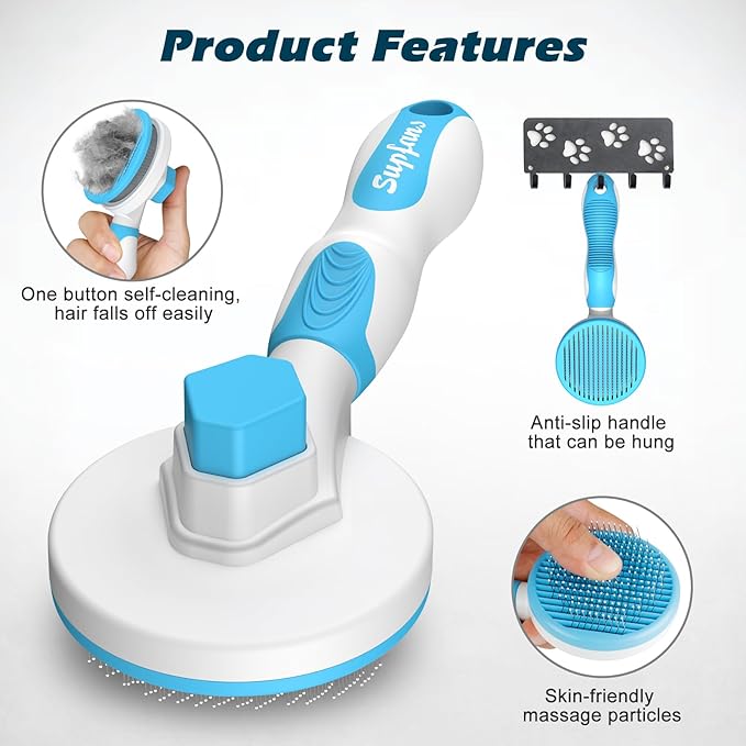 Comotech 3PCS Cat Grooming Kit | Cat Brush | Cat Brushes for indoor Cats | Cat Nail Clipper | Cat Nail Trimmer | Cat Bath Brush | Cat Brush for Shedding - Premium Cat Supplies (Blue)
