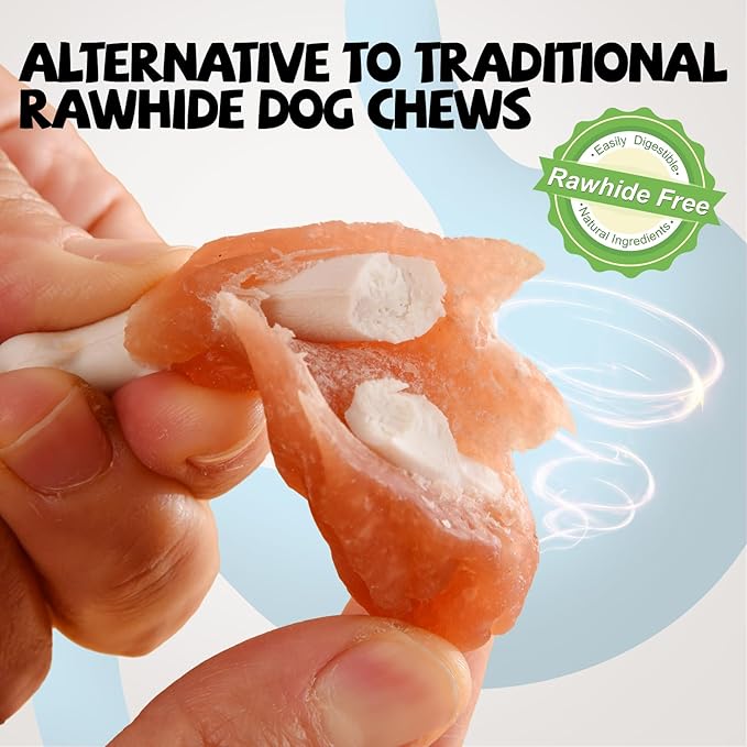 ASMPET Dog Treats, Chicken Jerky Wrapped Calcium Bone Drumsticks Rawhide-Free Grain-Free 3 inches Health Chewy Training Treats (Min 18 pcs/Pack) for Small Medium Large Breeds Teeth Cleaning
