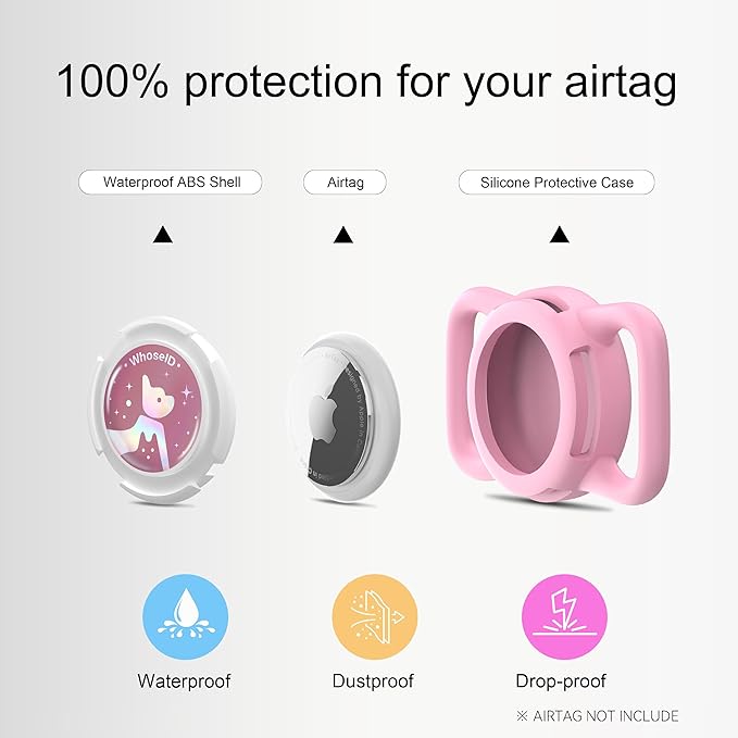 Waterproof Airtag Dog Collar Holder, Silicone & ABS Airtag Holder for Dog & Cat Collars, Ultra-Durable, Lightweight and Protective Airtag Case (Pink-1, Regular)