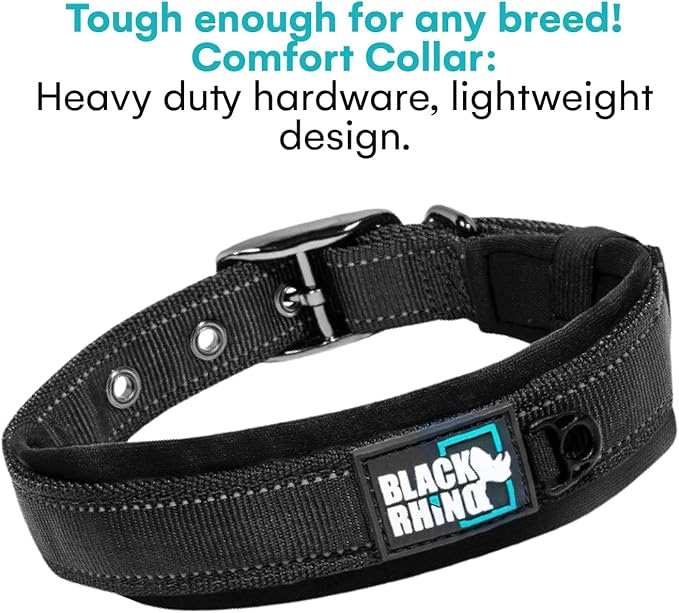 Black Rhino Extra Large Dog Collar - Adjustable Reflective Heavy Duty Dog Collars with Ultra-Soft Neoprene Padding - Weatherproof, Durable, and Comfortable - Ideal for Active Dogs - Black