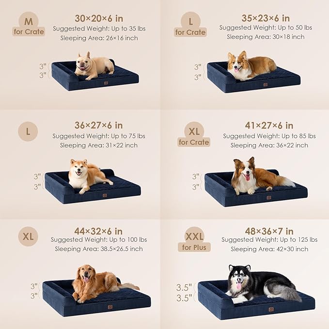 EHEYCIGA Memory Foam Dog Bed XLarge Sized Dogs, Extra Large Dog Bed Orthopedic with Washable Removable Cover, Waterproof XL Pet Bed Couch for Crate, 41x27x6 Inches, Navy Blue