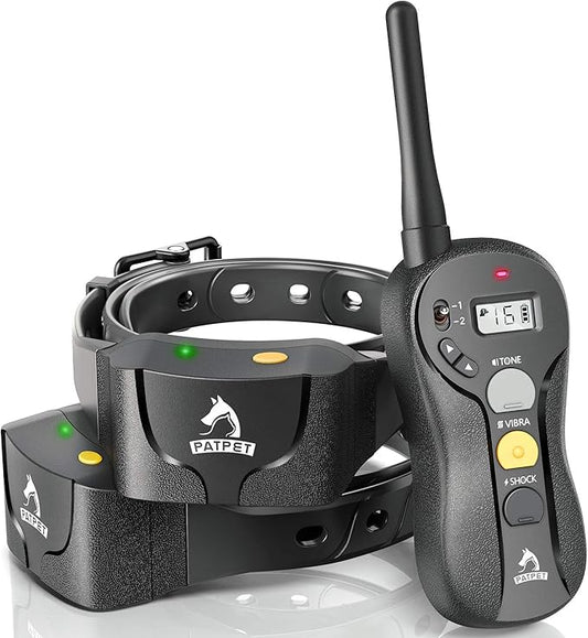 Patpet Shock Collars for Large Dogs with Remote 2 Pack - Dog Training Collar with Remote, IPX7 Waterproof Training Collar with Beep, Vibration, Shock Modes