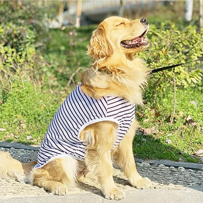 ANIAC Summer Dog Shirt for Medium Dog Girl Boy Cotton Striped Dog T-Shirt White Basic Tank Top Sleeveless Doggy Vest Cooling Pet Clothes for Dogs (White, 8XL)