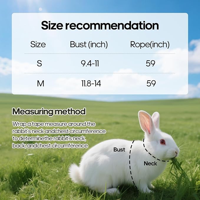 Adjustable Bunny Harness and Leash Set Double Buckle with Reflective Strips Rabbit Vest Pets Stuff Suitable for Rabbit Walks Accessories (Orange Green, S)
