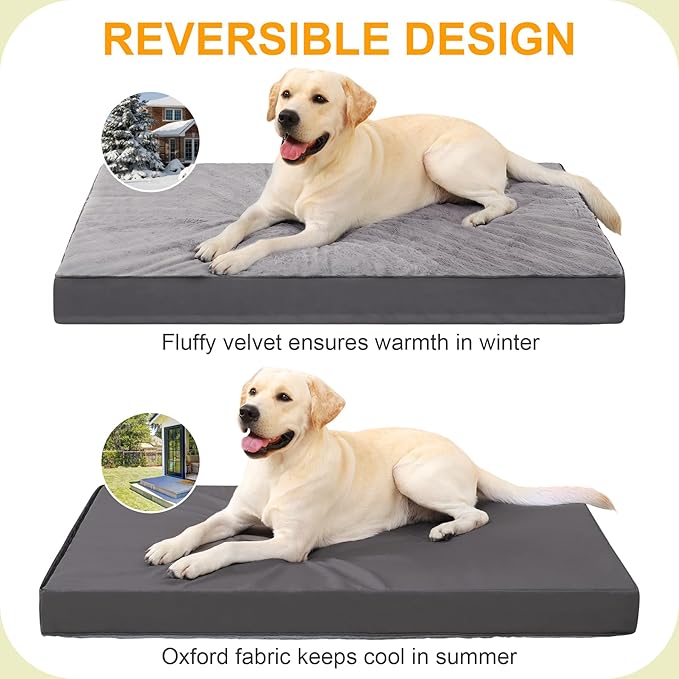 KSIIA Orthopedic Dog Crate Bed - Waterproof, Extra Large, Deluxe Plush, Washable with Egg Crate Foam & Removable Cover, 47 x 29 Inch, Dark Gray