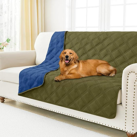 Smiry Waterproof Dog Bed Cover Blanket 52x82, Soft Reversible Pet Blanket, Washable Leakproof Cats Dogs Couch Cover for Sofa, Couch, Furniture, Green/Navy