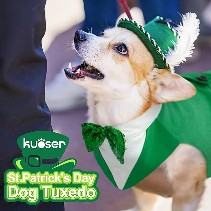 Kuoser Dog Tuxedo Dog Suit and Bandana Set, Dogs Tuxedo Wedding Party Suit, Dog Prince Wedding Bow Tie Shirt Formal Dog Wedding Attire for Large and Medium Dogs Golden Retriever Samo Bulldogs