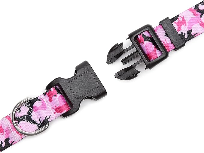 Adjustable Dog Collar with Patterns, Ultra Comfy Soft Nylon Breathable Pet Collar for Small Dogs (XS, Dog Camouflage Pink)