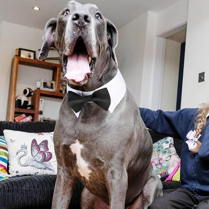 Segarty Dog Bow Tie, Adjustable Black Bowtie Collar for Extra Large Dogs, Dog Neck Tie Tuxedo Comfortable Cotton Boy Pets Grooming Accessories for Formal Wedding Holiday Birthday Gift Party