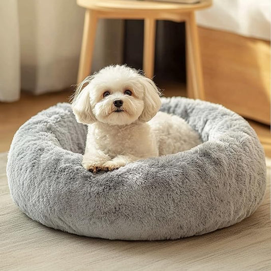JOLLYVOGUE Dog & Cat Bed, Calming Anti-Anxiety Pet Bed for Small Dogs, Fluffy Donut Cushion for Small and Medium Pets (24")