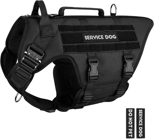 Tactical Dog Harness - PETNANNY Service Dog Vest for Large Dogs Fully Body Coverage in Training Dog Harness with 2 Reflective Dog Patches, Handle, Hook and Loop Panels, Dog MOLLE Vest (Black, M)