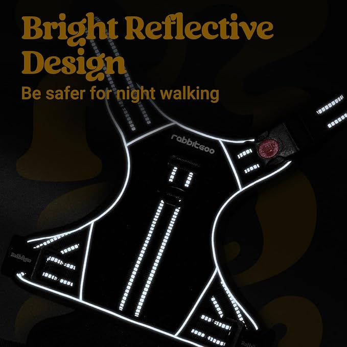 rabbitgoo Dog Harness for Large Dogs, No Pull Pet Harness with Soft Padded Handle, Adjustable Reflective Vest with 3 Buckles, Easy Walking Harness with 2 Leash Clips, Black, XL