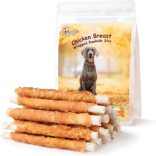 Chicken Wrapped Rawhide Sticks, Long Lasting Dog Treats High Protein Dog Chews Trainning Snacks Natural Chicken Treats for Small Medium Large Dogs 20-21 Count