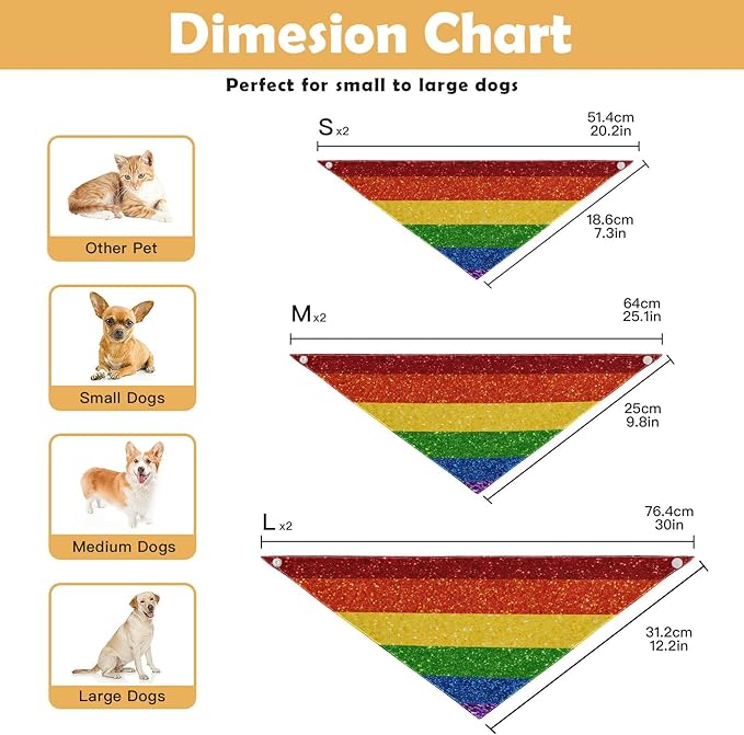 2 Pack Dog Bandanas LGBT Glitter Rainbow Pride Flag Milk Silk Pet Bandana Scarf Snap Button Triangle Bibs Kerchief Set Pet Holiday Accessories Decor for Small to Large Puppy Dogs Cats Small